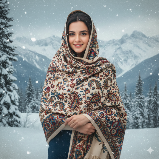 Authentic Kashmiri Shawl – Handwoven Traditional Wool Shawl